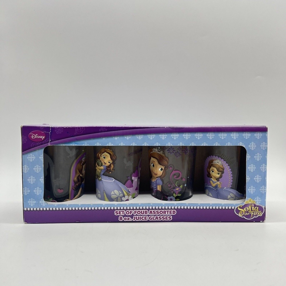 Disney Sofia The First Juice Glasses 8oz Multicolor Set of 4 New Gift‎